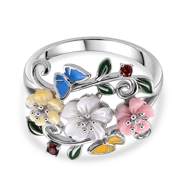 Jardin Collection - Multi-Gemstone Floral Vine Ring in Rhodium Overlay Sterling Silver 2.00 Ct. 8594241 1