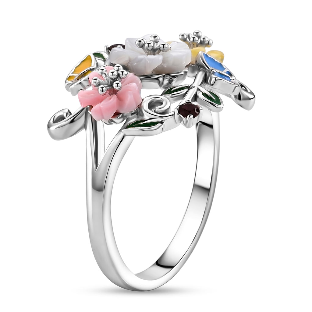 D'Joy - Multi-Gemstone Floral Vine Ring in Rhodium Overlay Sterling Silver 2.00 Ct._8594241_3