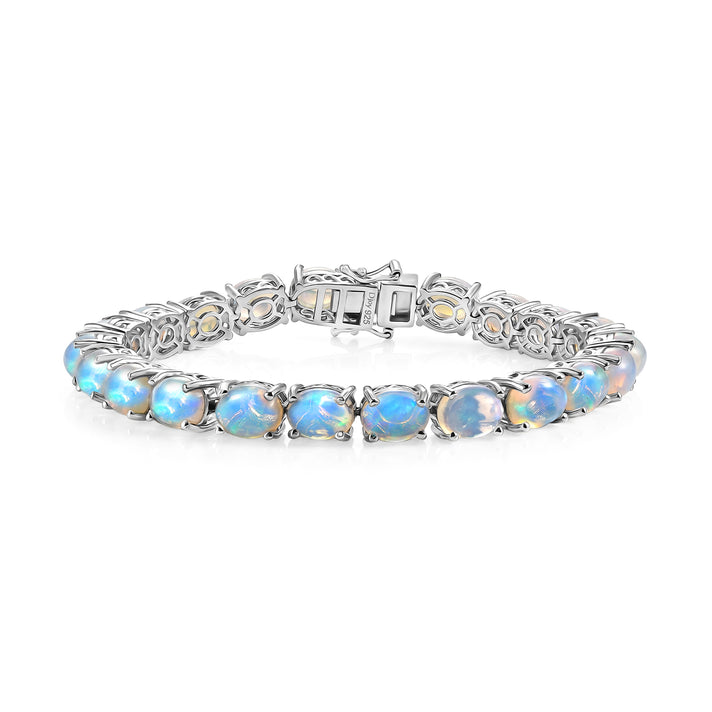 AAA Ethiopian Opal Tennis Bracelet (Size - 7.5) in Rhodium Overlay Sterling Silver 23.68 Ct, Silver Wt. 18.75 Gms 8594285 1