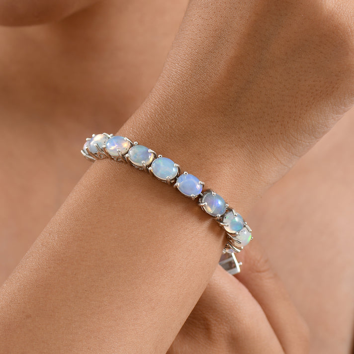 AAA Ethiopian Opal Tennis Bracelet (Size - 7.5) in Rhodium Overlay Sterling Silver 23.68 Ct, Silver Wt. 18.75 Gms 8594285 2