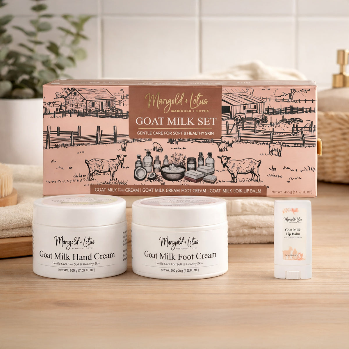Marigold &amp; Lotus Goat Milk Collection of Hand Cream (200g), Foot Cream (200g) &amp; Lip Balm (15g) 8594290 2