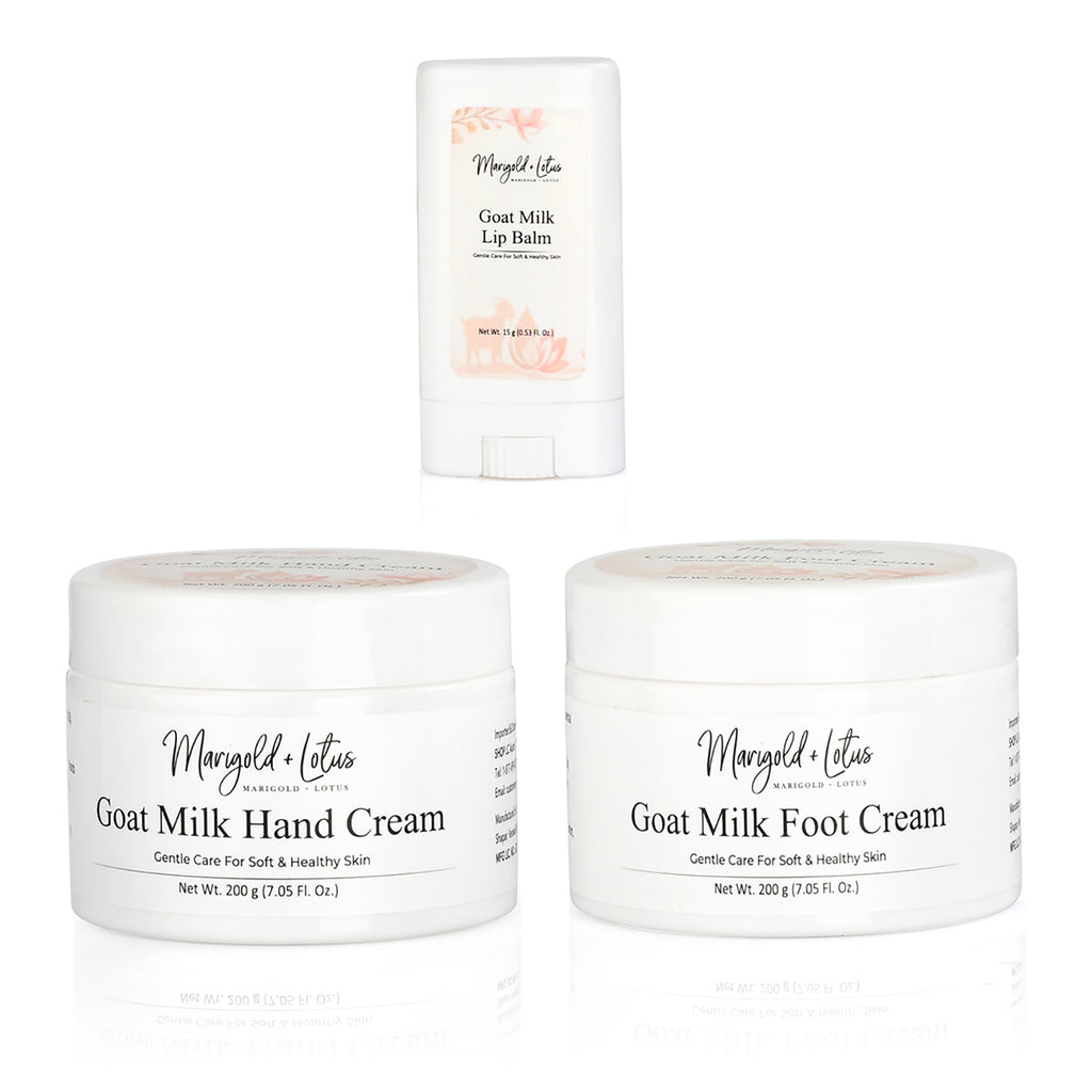 Marigold & Lotus Goat Milk Collection of Hand Cream (200g), Foot Cream (200g) & Lip Balm (15g)_8594290_3