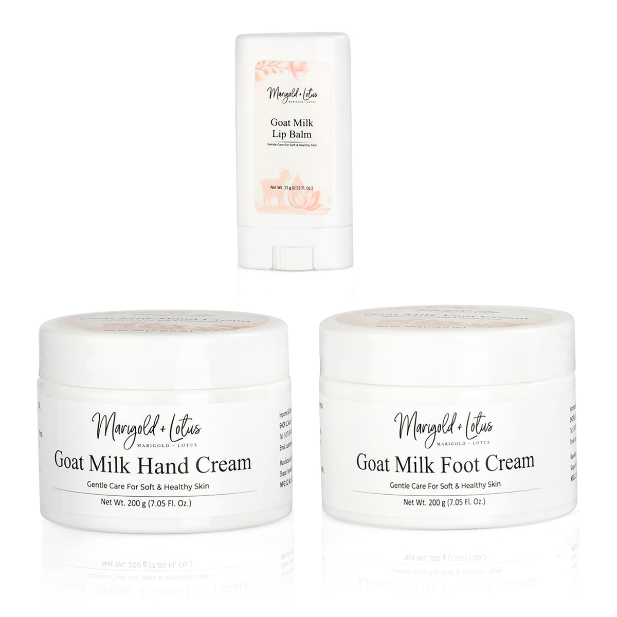 Marigold &amp; Lotus Goat Milk Collection of Hand Cream (200g), Foot Cream (200g) &amp; Lip Balm (15g) 8594290 4
