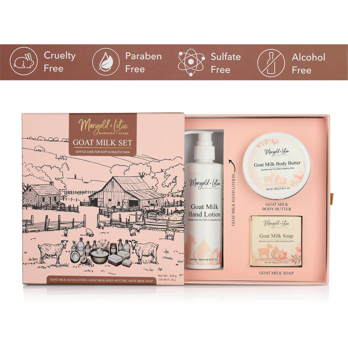 Marigold &amp; Lotus Goat Milk Collection of Hand Lotion (250ml), Body Butter (200g) &amp; Milk Soap (100g) 8594291 7