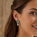D'Joy - Green Jade & Multi Gemstones Floral Earring with Push Back in Rhodium Overlay Sterling Silver 4.50 Ct._8594309_1