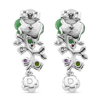 D'Joy - Green Jade & Multi Gemstones Floral Earring with Push Back in Rhodium Overlay Sterling Silver 4.50 Ct._8594309_3
