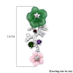 D'Joy - Green Jade & Multi Gemstones Floral Earring with Push Back in Rhodium Overlay Sterling Silver 4.50 Ct._8594309_4