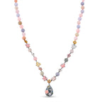 D'Joy Jardin Collection - Purple Mother of Pearl & Multi Gemstones Adjustable Drop Necklace (Size - 18+2 Ext) in Rhodium Overlay Sterling Silver_8594311