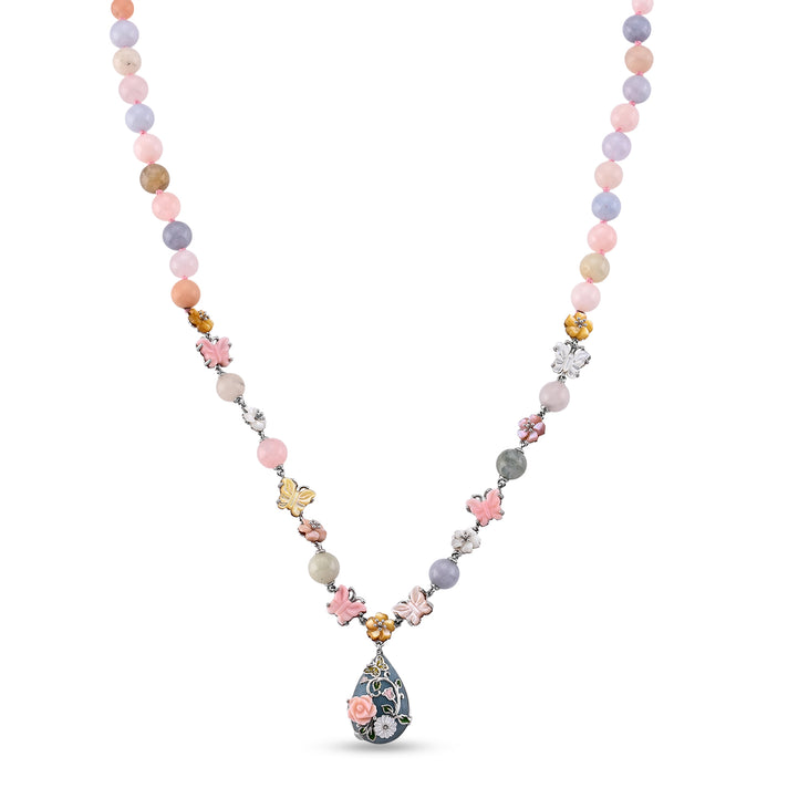 Jardin Collection - Purple Mother of Pearl &amp; Multi Gemstones Adjustable Drop Necklace (Size - 18-2 Ext) in Rhodium Overlay Sterling Silver 8594311 1