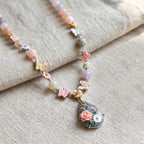 D'Joy Jardin Collection - Purple Mother of Pearl & Multi Gemstones Adjustable Drop Necklace (Size - 18+2 Ext) in Rhodium Overlay Sterling Silver_8594311_2