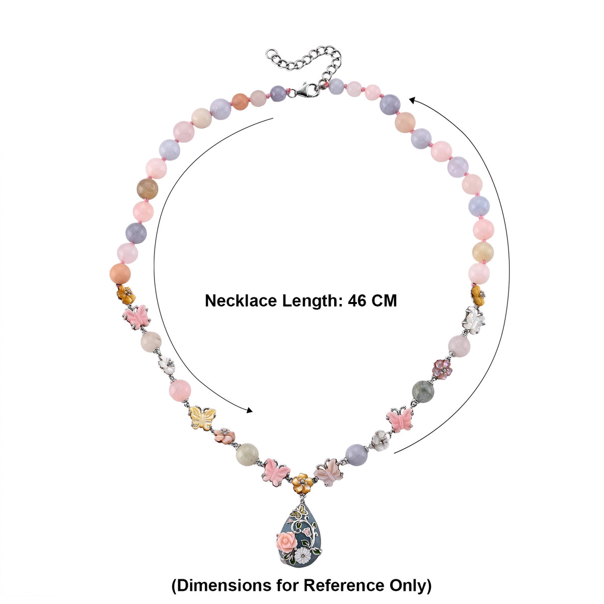 Jardin Collection - Purple Mother of Pearl &amp; Multi Gemstones Adjustable Drop Necklace (Size - 18-2 Ext) in Rhodium Overlay Sterling Silver 8594311 6