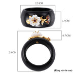 D'Joy Jardin Collection - Black Jade, Red Garnet, Moissanite & White Mother Of Pearl Floral Vine Band Ring in Yellow Gold Plated Sterling Silver_8594503_5
