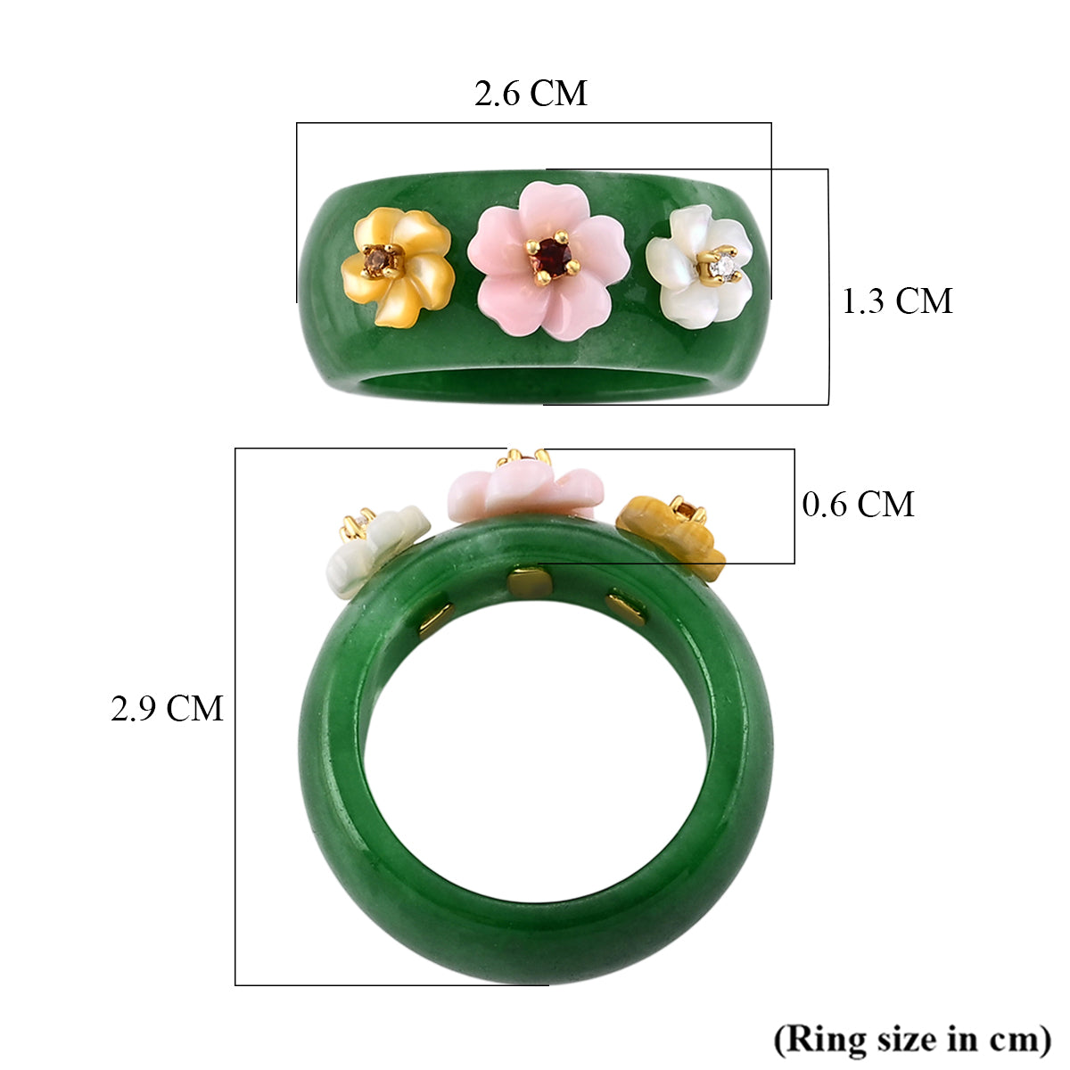 Jardin Collection - Pink Mother Of Pearl &amp; Multi Gemstones Floral Band Ring in Yellow Gold Plated Sterling Silver V32520139 6