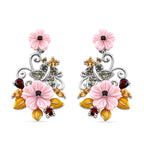 D'Joy Jardin Collection - Red Garnet, Citrine, Peridot & Pink Mother Of Pearl Floral Vine Earring with Push Back in Rhodium Overlay Sterling Silver_8594619