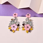 D'Joy Jardin Collection - Red Garnet, Citrine, Peridot & Pink Mother Of Pearl Floral Vine Earring with Push Back in Rhodium Overlay Sterling Silver_8594619_2