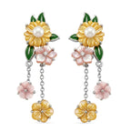 D'Joy Jardin Collection - Pink Mother Of Pearl & Multi Gemstones Floral Drop Earring with Push Back in Rhodium Overlay Sterling Silver_8594721
