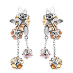 D'Joy Jardin Collection - Pink Mother Of Pearl & Multi Gemstones Floral Drop Earring with Push Back in Rhodium Overlay Sterling Silver_8594721_3