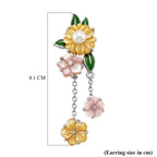D'Joy Jardin Collection - Pink Mother Of Pearl & Multi Gemstones Floral Drop Earring with Push Back in Rhodium Overlay Sterling Silver_8594721_4