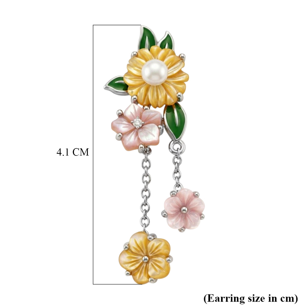 Jardin Collection - Pink Mother Of Pearl &amp; Multi Gemstones Floral Drop Earring with Push Back in Rhodium Overlay Sterling Silver 8594721 5