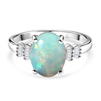 D'Joy - Ethiopian Opal & Natural White Diamond Ring in Rhodium Overlay Sterling Silver 2.00 Ct._8594840