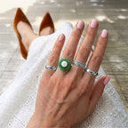 D'Joy - White Edison Pearl (10-11mm) & Dyed Green Jade Blooming Flower Ring in Rhodium Overlay Sterling Silver 39.90 Ct._8594882_2