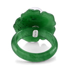 D'Joy - White Edison Pearl (10-11mm) & Dyed Green Jade Blooming Flower Ring in Rhodium Overlay Sterling Silver 39.90 Ct._8594882_4