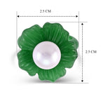 D'Joy - White Edison Pearl (10-11mm) & Dyed Green Jade Blooming Flower Ring in Rhodium Overlay Sterling Silver 39.90 Ct._8594882_5
