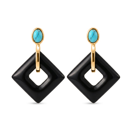 Shungite &amp; Blue Howlite Geometric Drop Earring in Yellow Gold Tone 53.00 Ct. 8595080 1