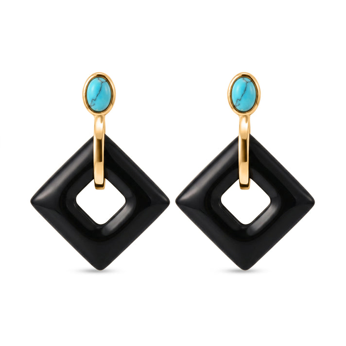 Shungite &amp; Blue Howlite Geometric Drop Earring in Yellow Gold Tone 53.00 Ct. 8595080 1