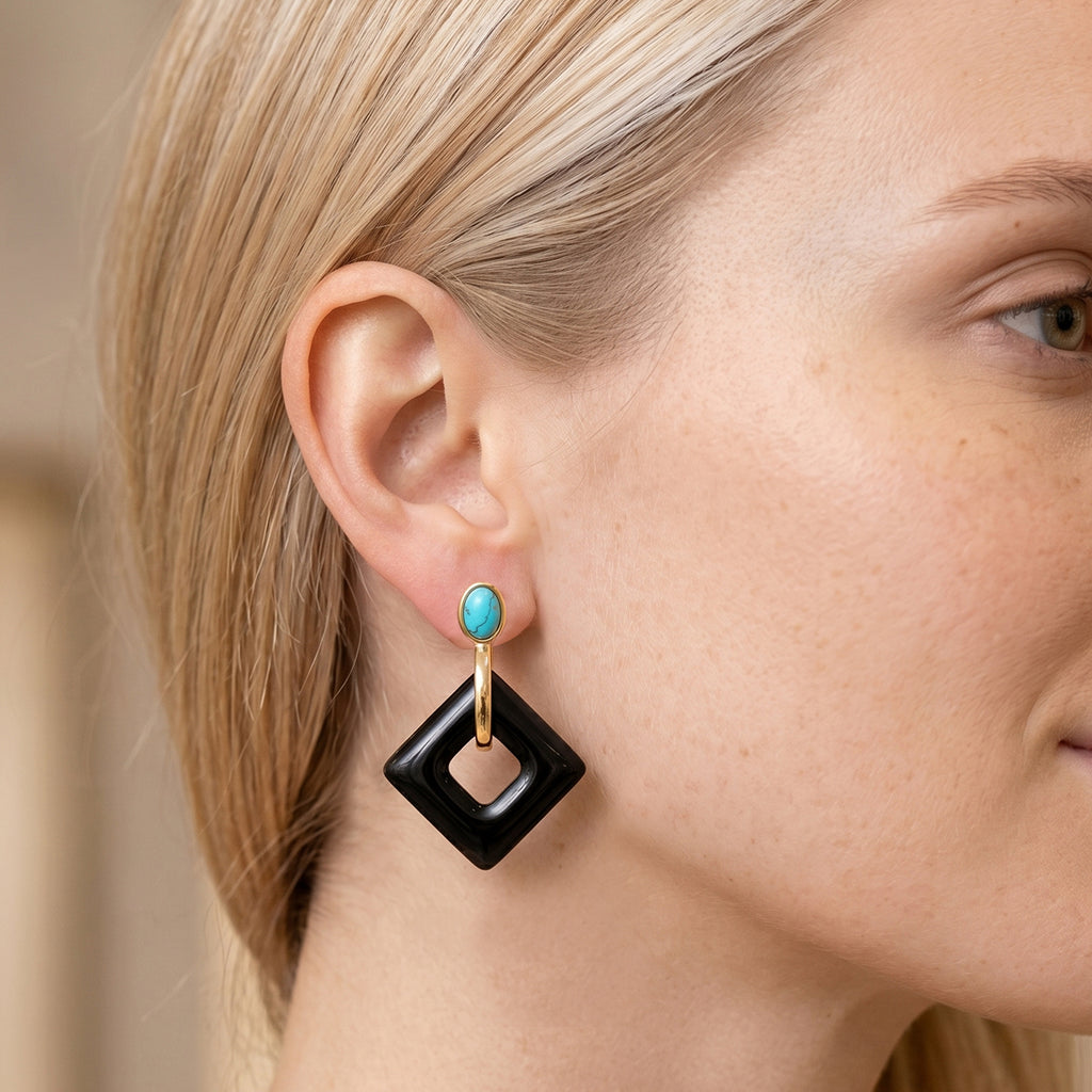 Shungite & Blue Howlite Geometric Drop Earring in Yellow Gold Tone 53.00 Ct._8595080_1