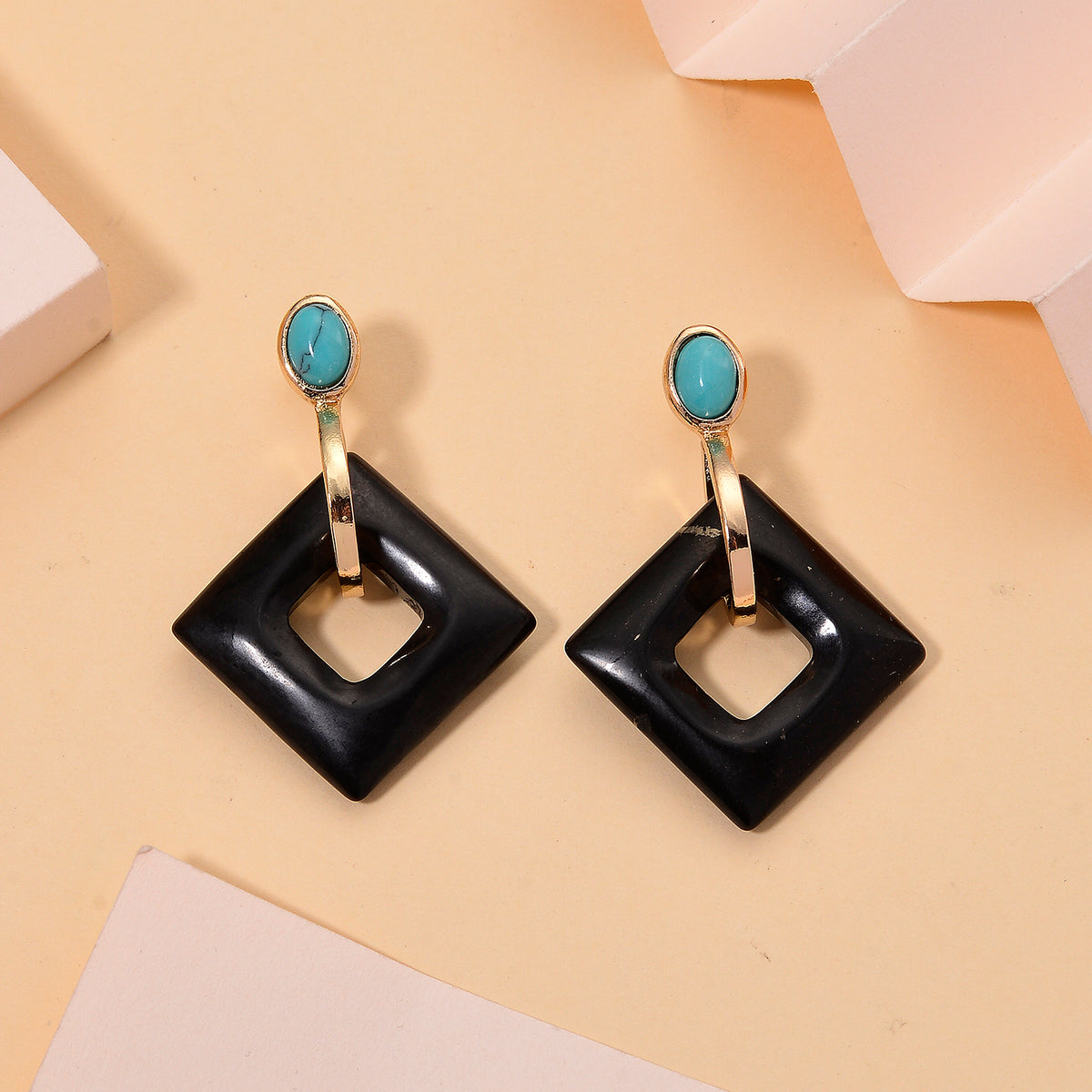Shungite &amp; Blue Howlite Geometric Drop Earring in Yellow Gold Tone 53.00 Ct. 8595080 3