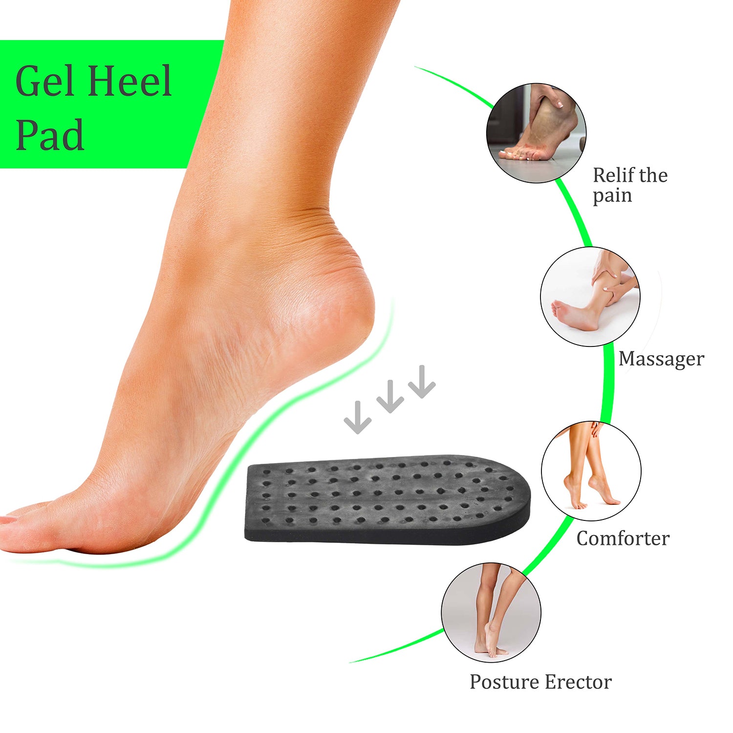 Livmore Set of 2 Shungite Infused Polymer Gel Dotted Heel Pads Targets heel pain, arch pain, foot fatigue, ailment like plantar fasciitis or otherwise due to tiredness 8595827 2