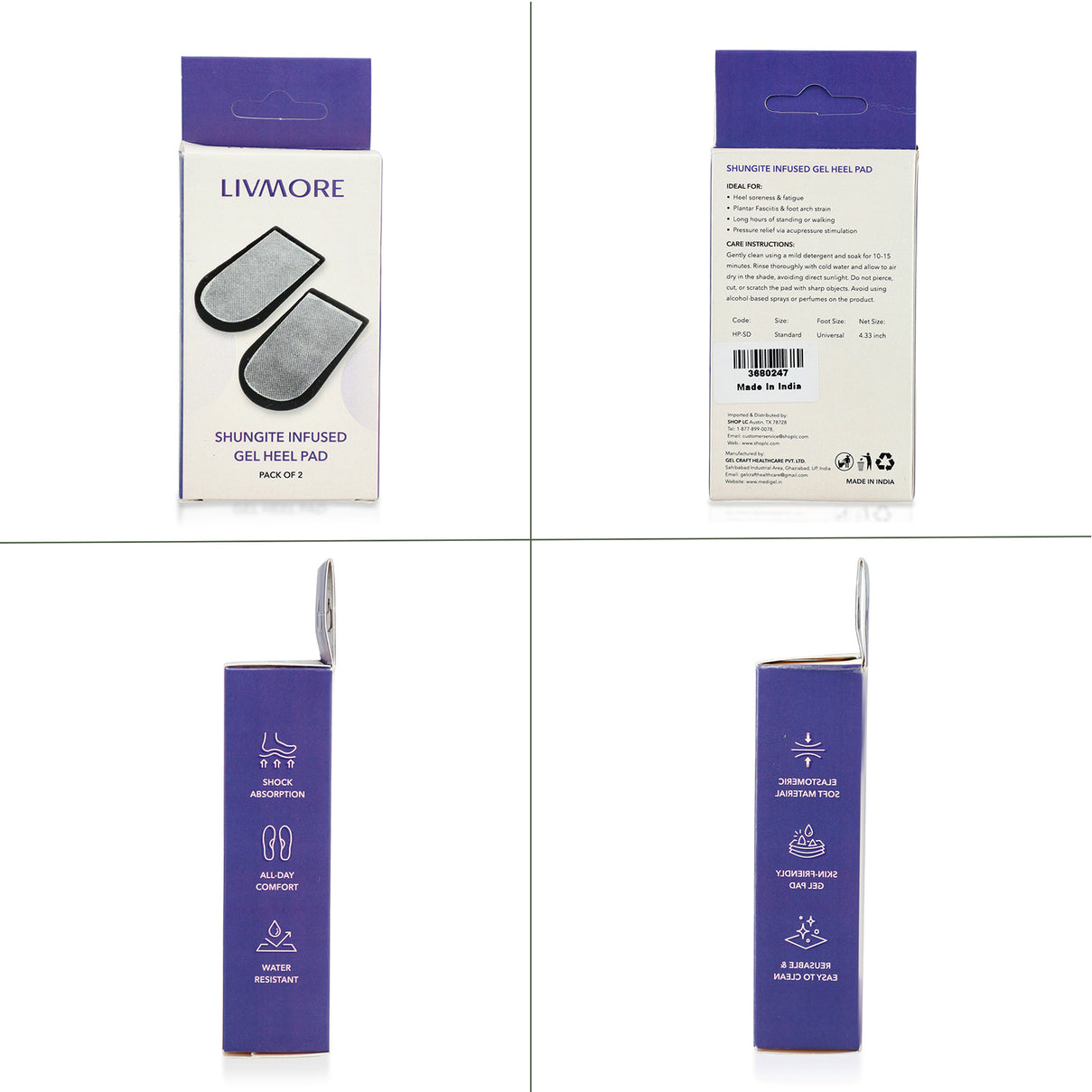 Livmore Set of 2 Shungite Infused Polymer Gel Dotted Heel Pads Targets heel pain, arch pain, foot fatigue, ailment like plantar fasciitis or otherwise due to tiredness 8595827 7