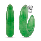 D'Joy - Natural Green Jade Crescent Hoop Earring with Push Back in Rhodium Overlay Sterling Silver 20.00 Ct._8595833