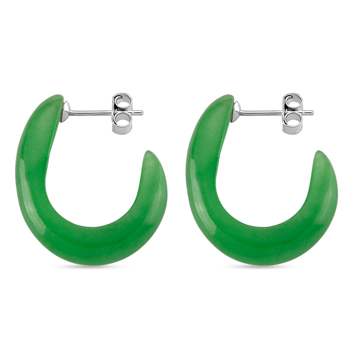 D'Joy - Natural Green Jade Crescent Hoop Earring with Push Back in Rhodium Overlay Sterling Silver 20.00 Ct. V32529425 4