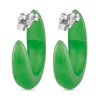 D'Joy - Natural Green Jade Crescent Hoop Earring with Push Back in Rhodium Overlay Sterling Silver 20.00 Ct._8595833_4