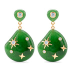 D'Joy - Enhanced Green Jade & White Cubic Zirconia Earring with Push Back in Rhodium Overlay Sterling Silver 21.00 Ct._8595865