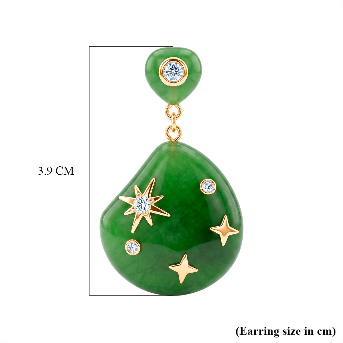 D'Joy - Green Jade &amp; White Cubic Zirconia Celestial Earring with Push Back in Rhodium Overlay Sterling Silver 21.00 Ct. V32514362 5