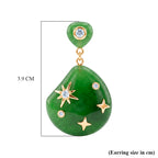 D'Joy - Enhanced Green Jade & White Cubic Zirconia Earring with Push Back in Rhodium Overlay Sterling Silver 21.00 Ct._8595865_4