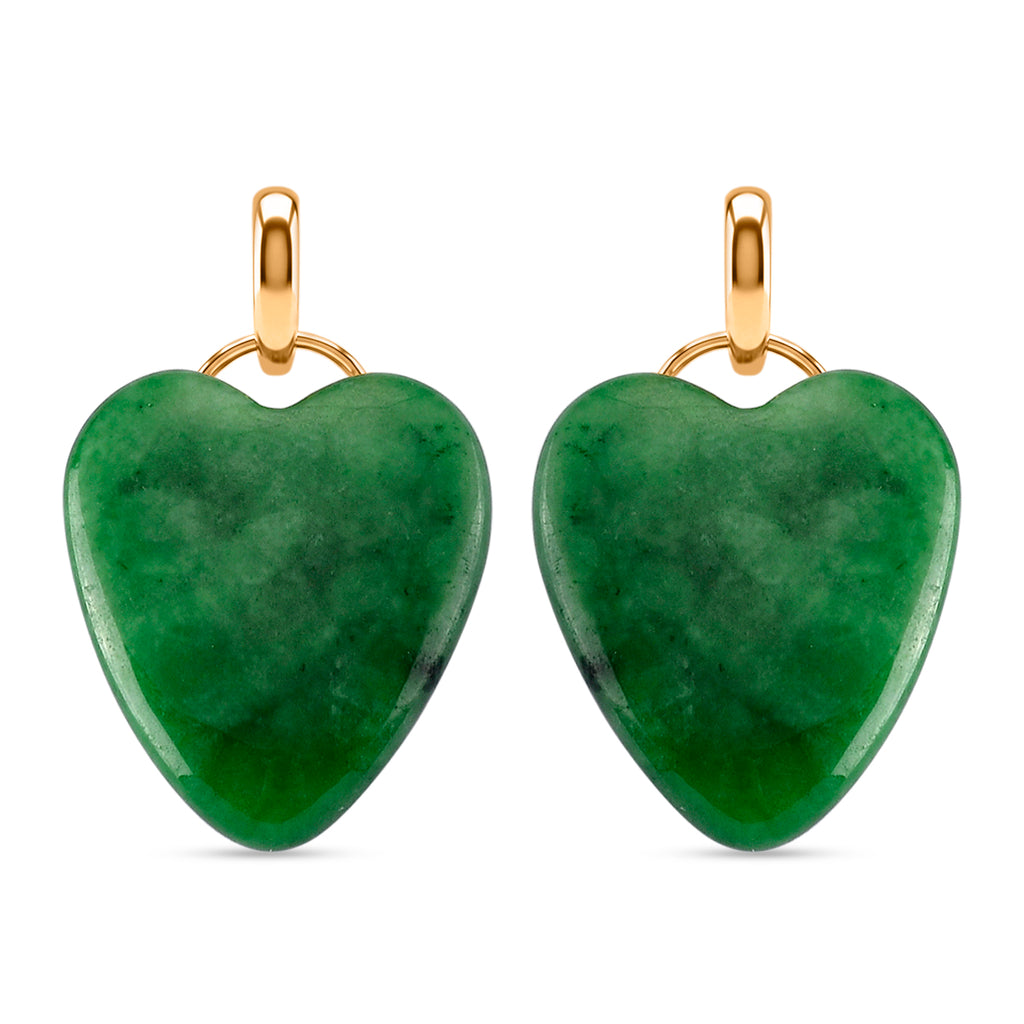 D'Joy - Enhanced Green Jade Heart Earring with Push Back in Yellow Gold Plated Sterling Silver_8595866