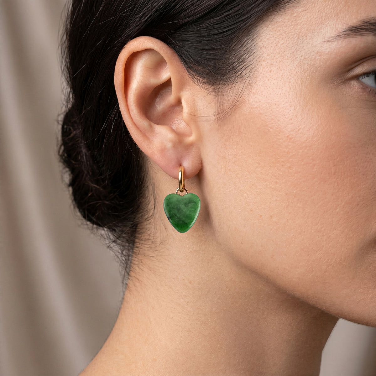 D'Joy - Enhanced Green Jade Heart Earring with Push Back in Yellow Gold Plated Sterling Silver V32577029 2