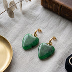 D'Joy - Enhanced Green Jade Heart Earring with Push Back in Yellow Gold Plated Sterling Silver_8595866_2