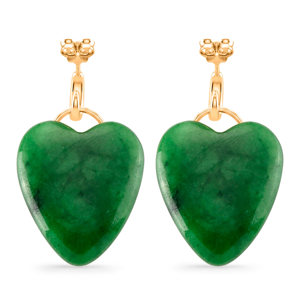D'Joy - Enhanced Green Jade Heart Earring with Push Back in Yellow Gold Plated Sterling Silver_8595866_3