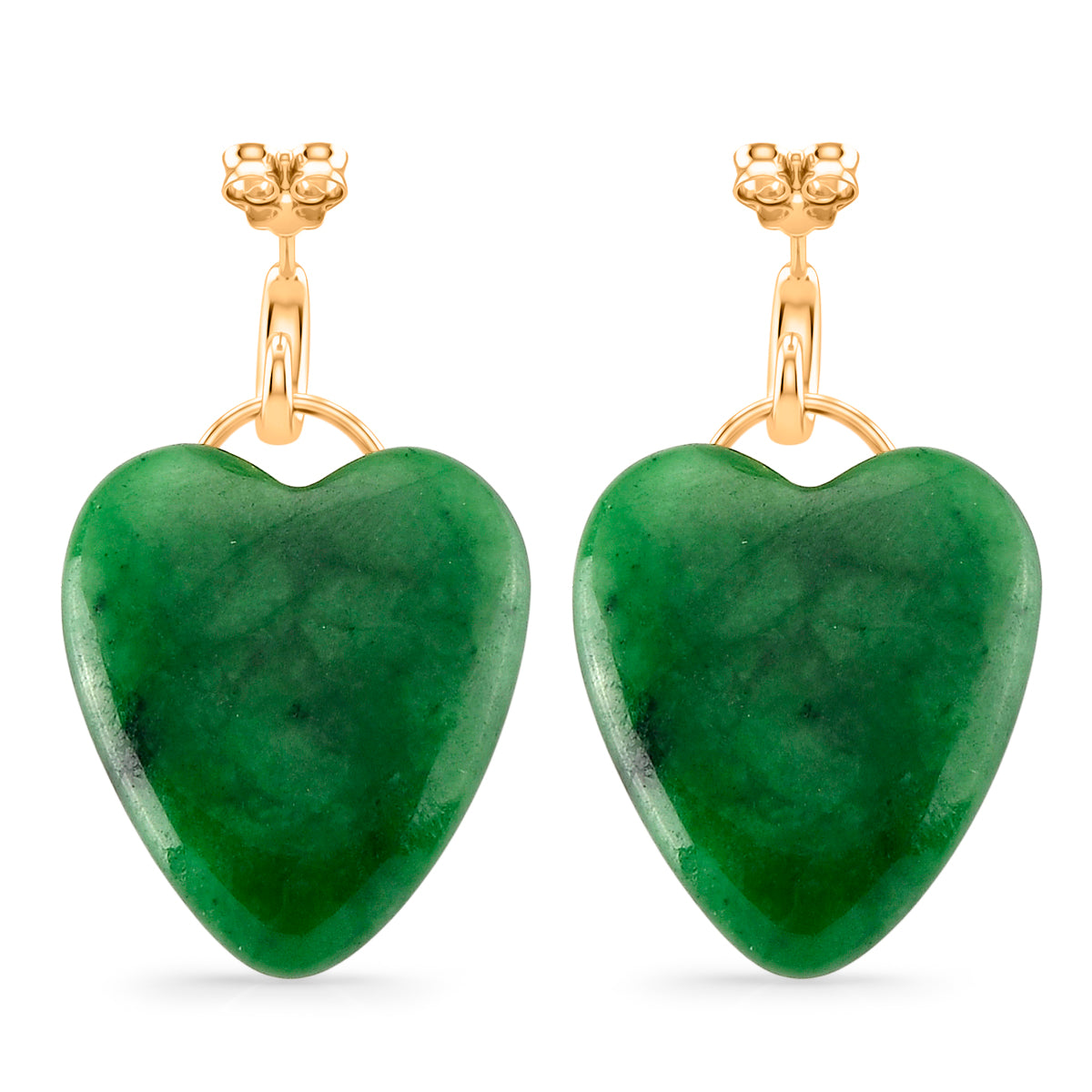 D'Joy - Enhanced Green Jade Heart Earring with Push Back in Yellow Gold Plated Sterling Silver V32577029 4