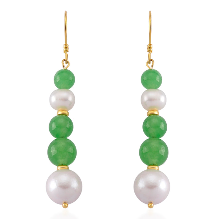 D'Joy - Green Jade &amp; Fresh Water Pearl Beads Drop Earring with Hook in Yellow Gold Plated Sterling Silver 35.00 Ct. 8595867 1