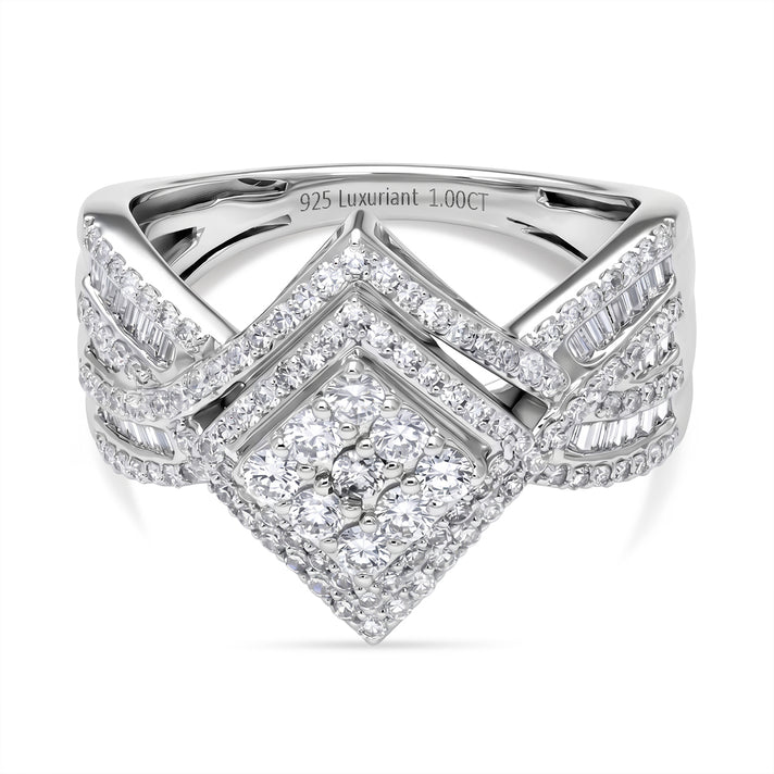 LUXURIANT Lab Grown Diamond Kite Design Ring in Rhodium Overlay Sterling Silver (SI-G-H) 8596348 1