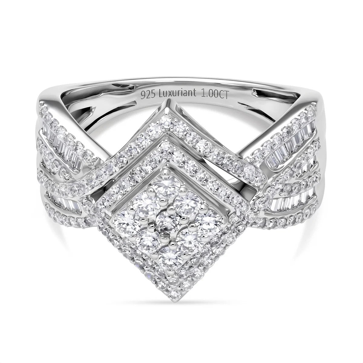 LUXURIANT Lab Grown Diamond Kite Design Ring in Rhodium Overlay Sterling Silver (SI-G-H) 8596469 0