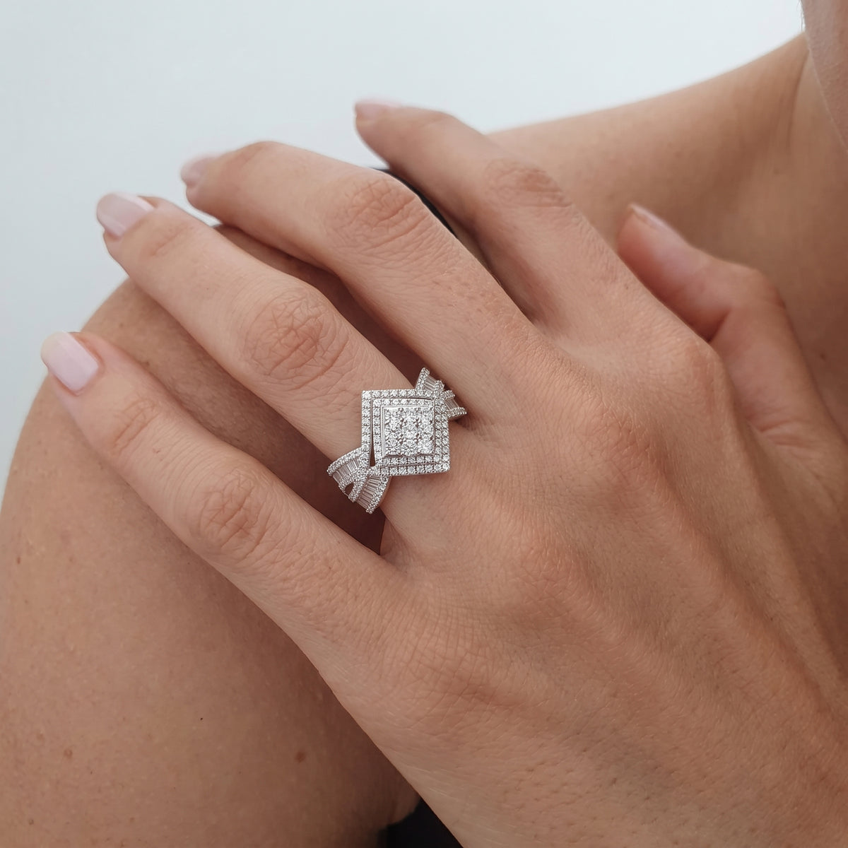 LUXURIANT Lab Grown Diamond Kite Design Ring in Rhodium Overlay Sterling Silver (SI-G-H) 8596469 2