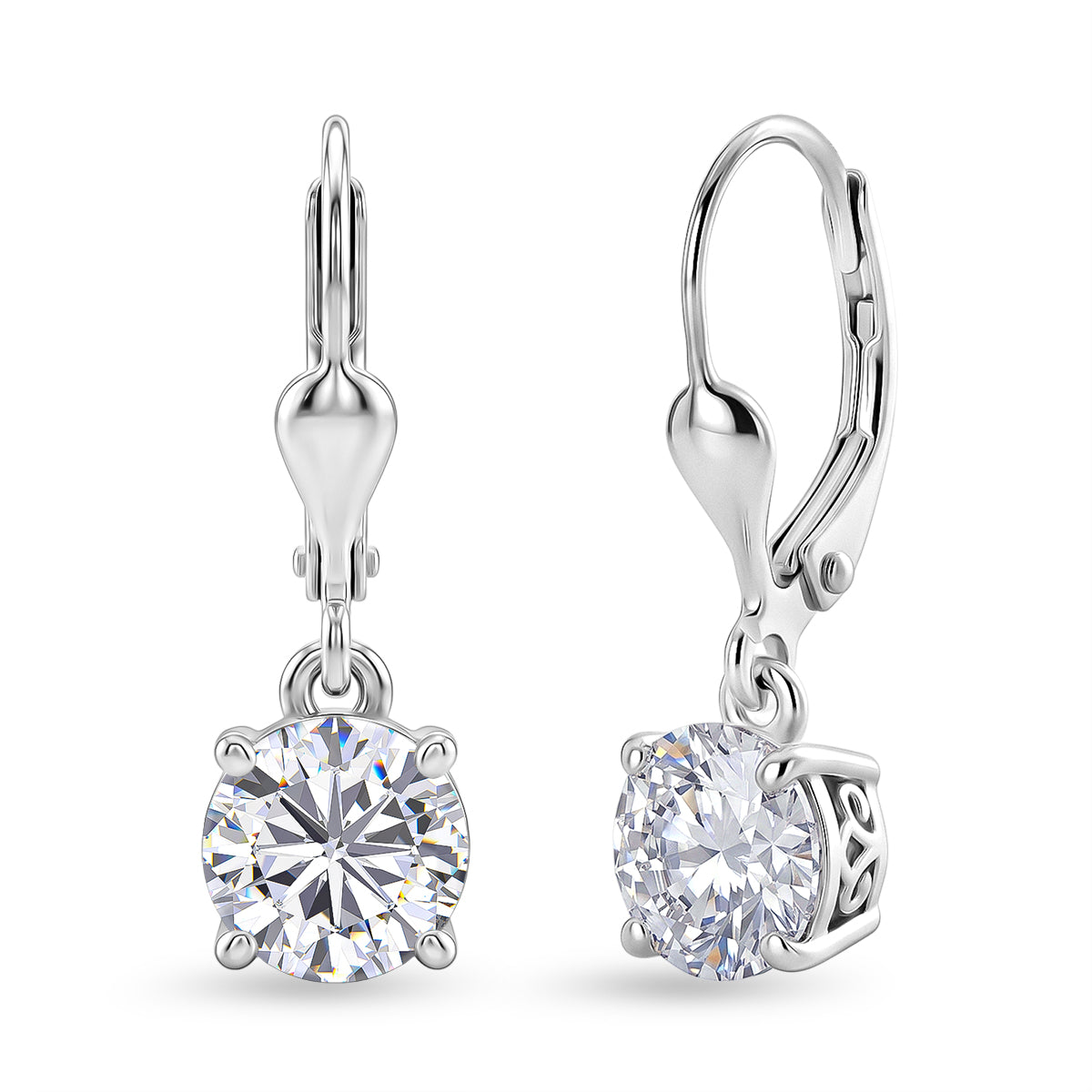 D'Joy Moissanite Earring with Lever Back in Rhodium Overlay Sterling Silver 2.40 Ct. 8596483 0
