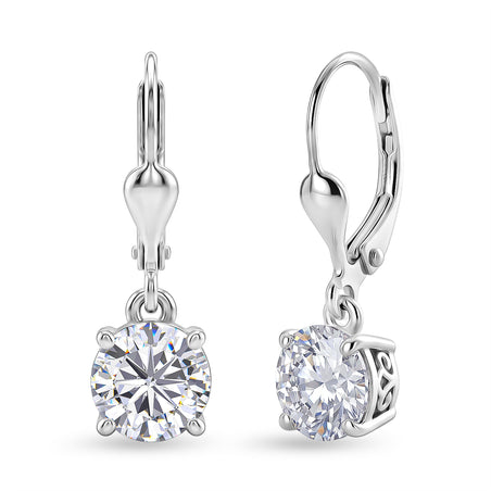 D'Joy Moissanite Earring with Lever Back in Rhodium Overlay Sterling Silver 2.40 Ct. 8596483 1